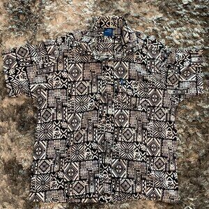 Aisokula Fiji Mens Button Up Shirt XXL Black/White Multicolor Hawaiian Shirt